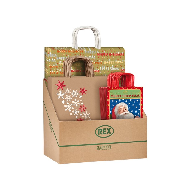Espositore 100pz shopper natale fantasie assortite Sadoch FUORI CATALOGO