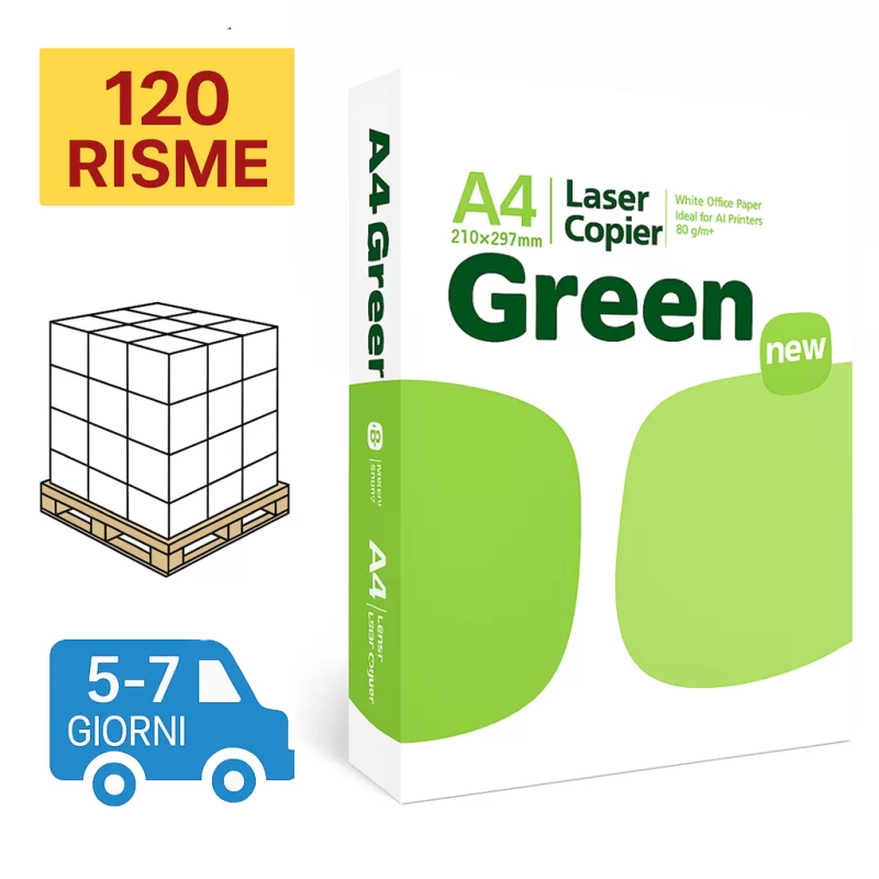 Mezzo Bancale Carta per fotocopie A4 Green (Navigator) 75 gr  Risma da 500 fogli (Quarter Pallet 120 risme)