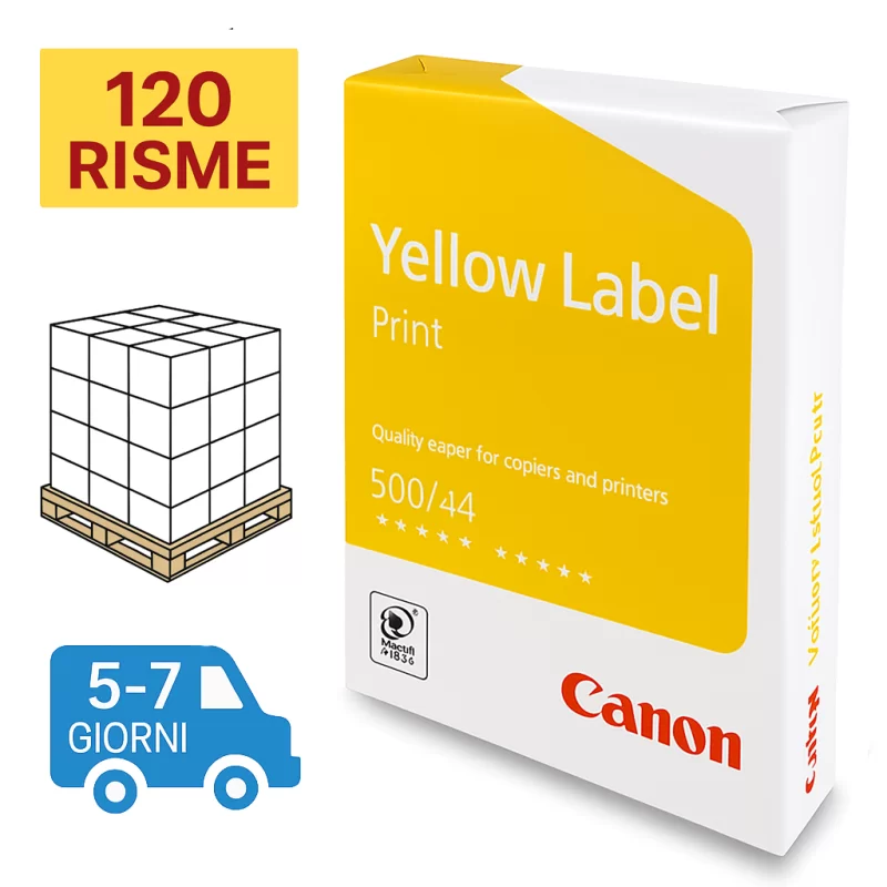 Mezzo Bancale Carta per fotocopie A4 Yellow Label Print Canon 80 gr bianco risma da 500 fogli (Pallet 120 risme)