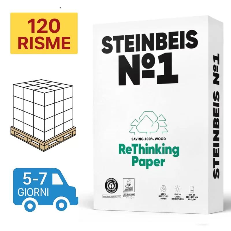 Mezzo Bancale Carta per fotocopie A4 riciclata Classic White (Steinbeis) 80 gr Ris. da 500 fogli (Pallet 120 risme)