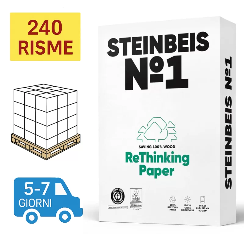 Bancale Carta per fotocopie A4 riciclata Classic White (Steinbeis) 80 gr Risma da 500 fogli (Pallet 240 risme)