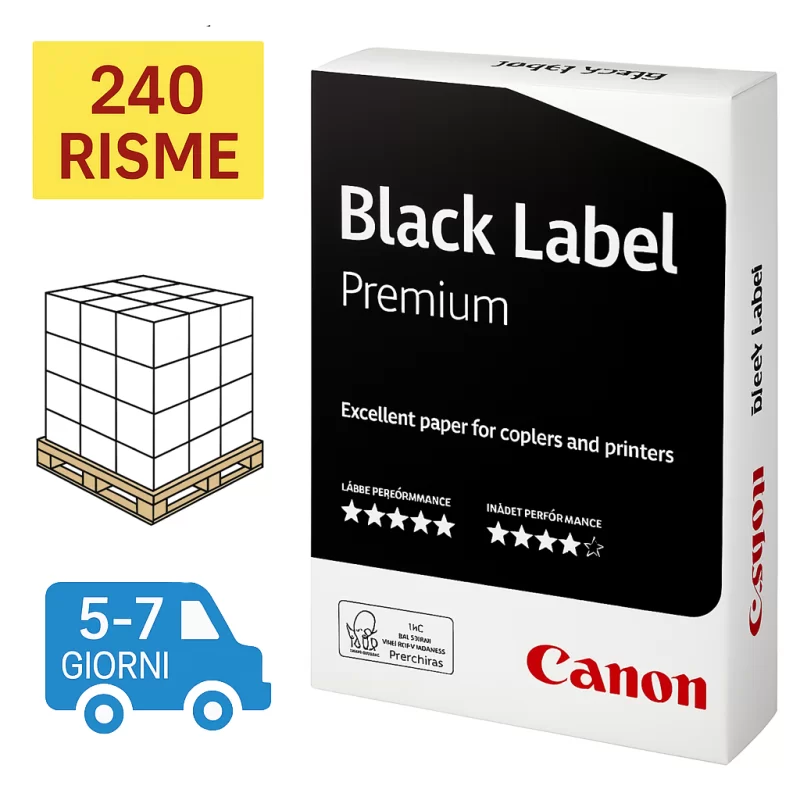 Bancale Carta per fotocopie A4 Black Label Office Canon 75 gr bianco risma da 500 fogli (Pallet 240 risme)