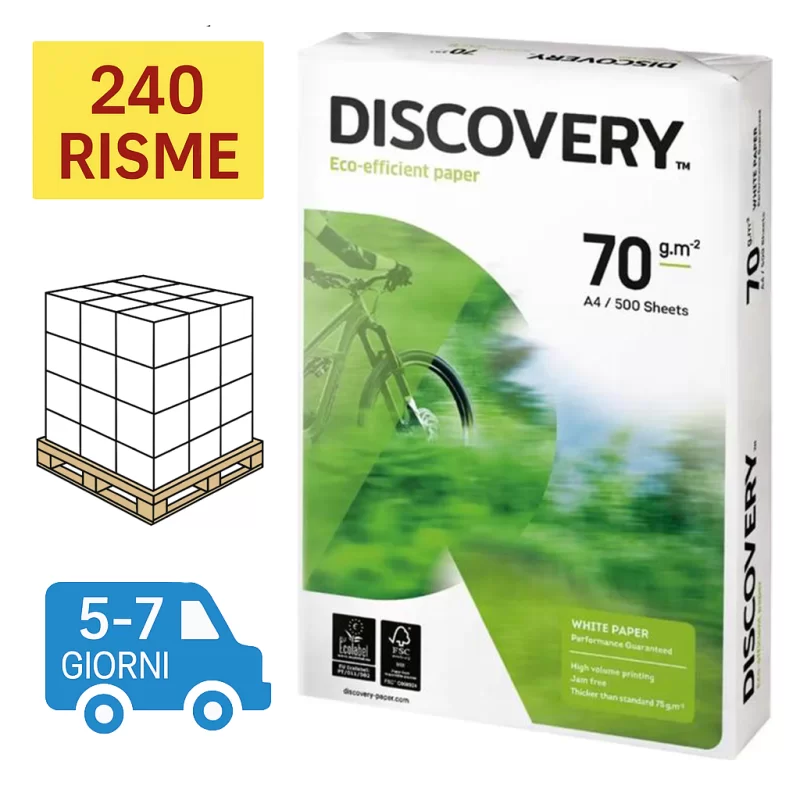 Bancale Carta per fotocopie A4 Discovery 70 gr  Risma da 500 fogli (Pallet da 240 risme)