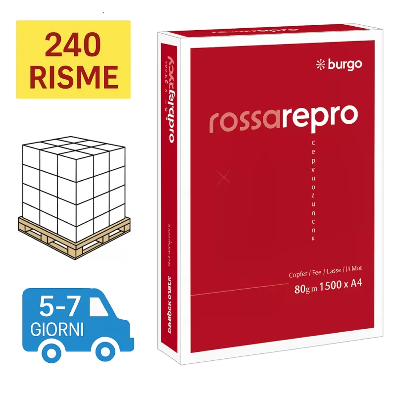 Bancale Carta per fotocopie Burgo Reprorossa A4 80 gr Risma da 500 fogli (Pallet 240 risme)