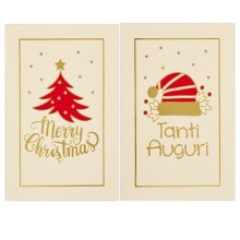 Biglietto Natale doppio 9x14cm cartoncino bianco fantasie assortite Sadoch (Conf.50) FUORI CATALOGO