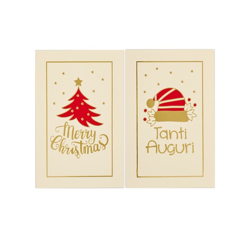 Biglietto Natale doppio 9x14cm cartoncino bianco fantasie assortite Sadoch (Conf.50) FUORI CATALOGO