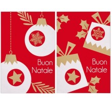 Biglietto Natale doppio 9x14cm cartoncino rosso fantasie assortite Sadoch (Conf.50) FUORI CATALOGO