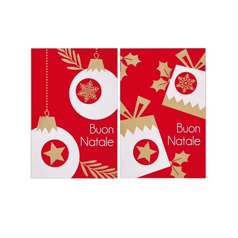Biglietto Natale doppio 9x14cm cartoncino rosso fantasie assortite Sadoch (Conf.50) FUORI CATALOGO