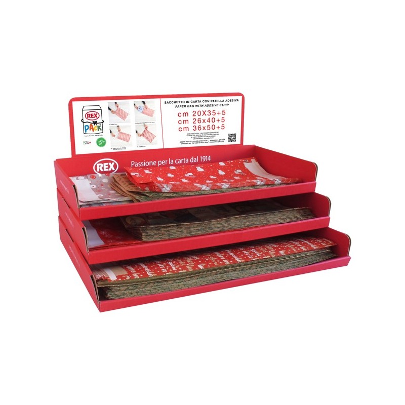 Espositore 150pz sacchetto carta c/patella adesiva natale fantasie e misure asso FUORI CATALOGO