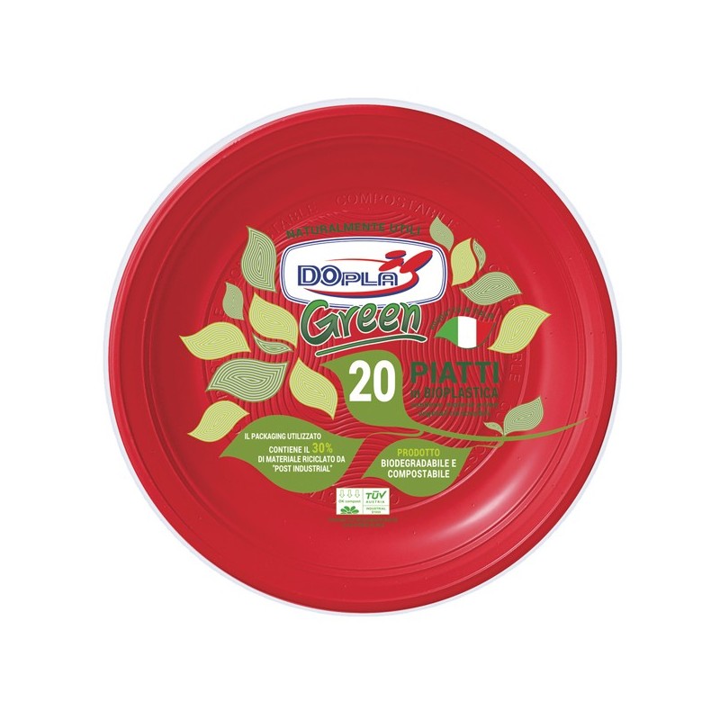 Conf 20 Piatti fondi compostabili Ø 22cm rosso Dopla