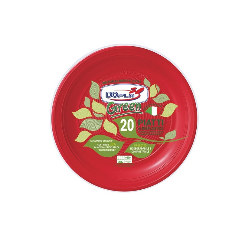 Conf 20 Piatti frutta compostabili Ø 17cm rosso Dopla