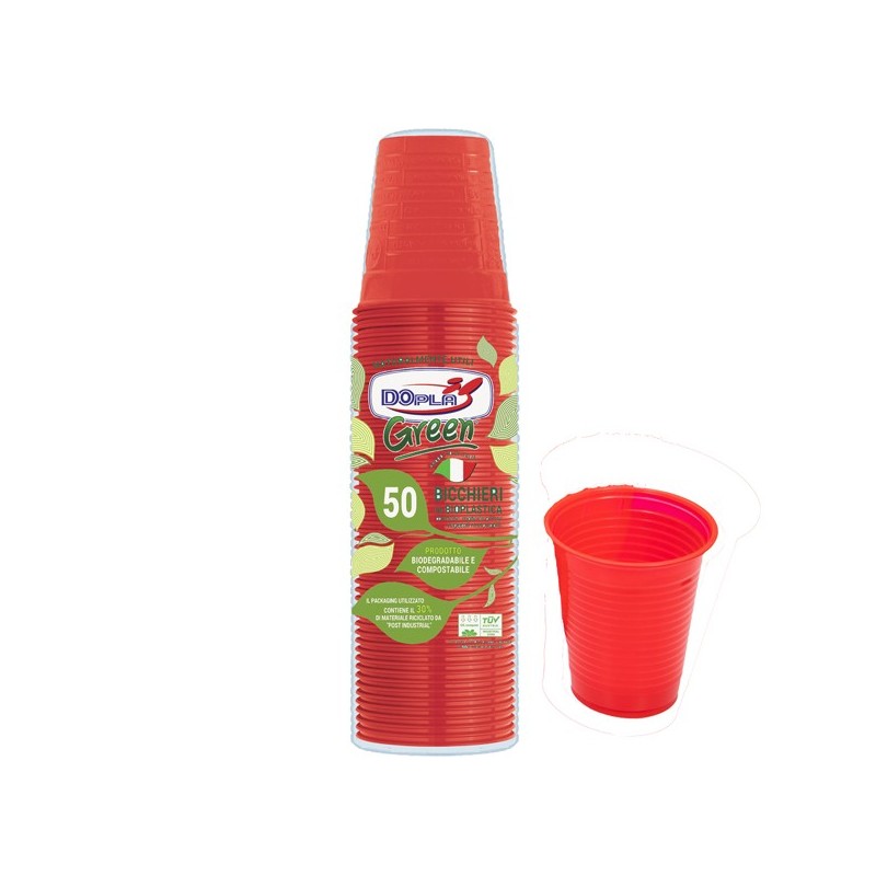 Conf 50 Bicchieri compostabili 200ml rosso Dopla