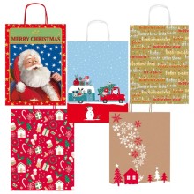 Shopper carta kraft c/manici carta ritorta 26x34,5x12cm fant. natale Sadoch (Conf.25) FUORI CATALOGO