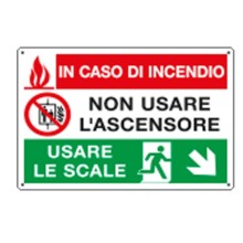 Targhetta adesiva 30x20cm 'In caso di incendio...discesa dx' (Conf.5) FUORI CATALOGO