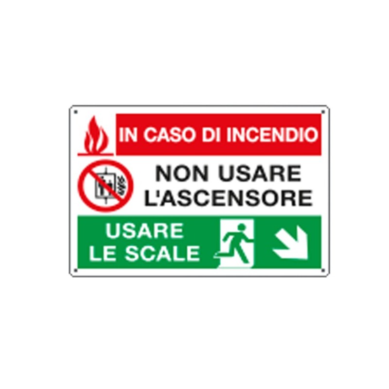 Targhetta adesiva 30x20cm 'In caso di incendio...discesa dx' (Conf.5) FUORI CATALOGO
