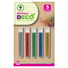 Blister 5 flaconi glitter Bio grana fine 10ml colori assortiti Deco