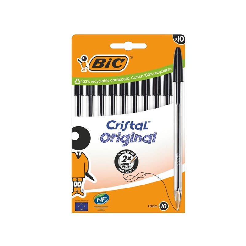 Scatola 10 penne sfera Cristal Original punta 1,0mm nero Bic
