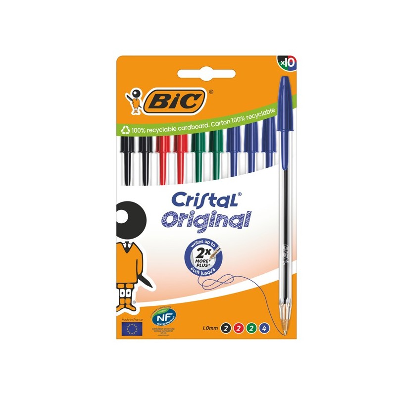 Scatola 10 penne sfera Cristal Original punta 1,0mm colori assortiti Bic