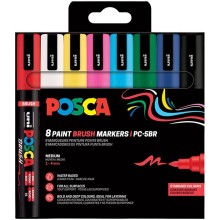 Astuccio 8pz marcatore Uni Posca PC5MBR punta brush 1.0 - 4.0mm colori assortiti