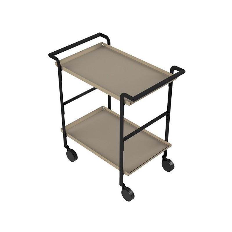 LINE'A carrello da servizio struttura nera - 2 ripiani SABBIA + Tovaglietta beig