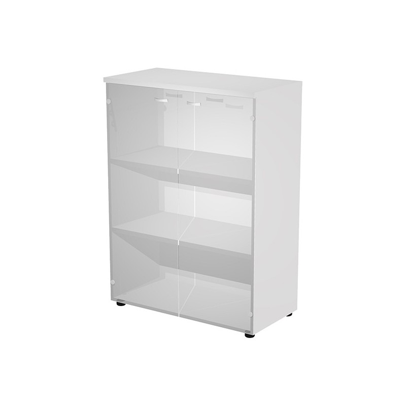 Armadio medio ante vetro 90x45,8xH123cm con struttura bianco