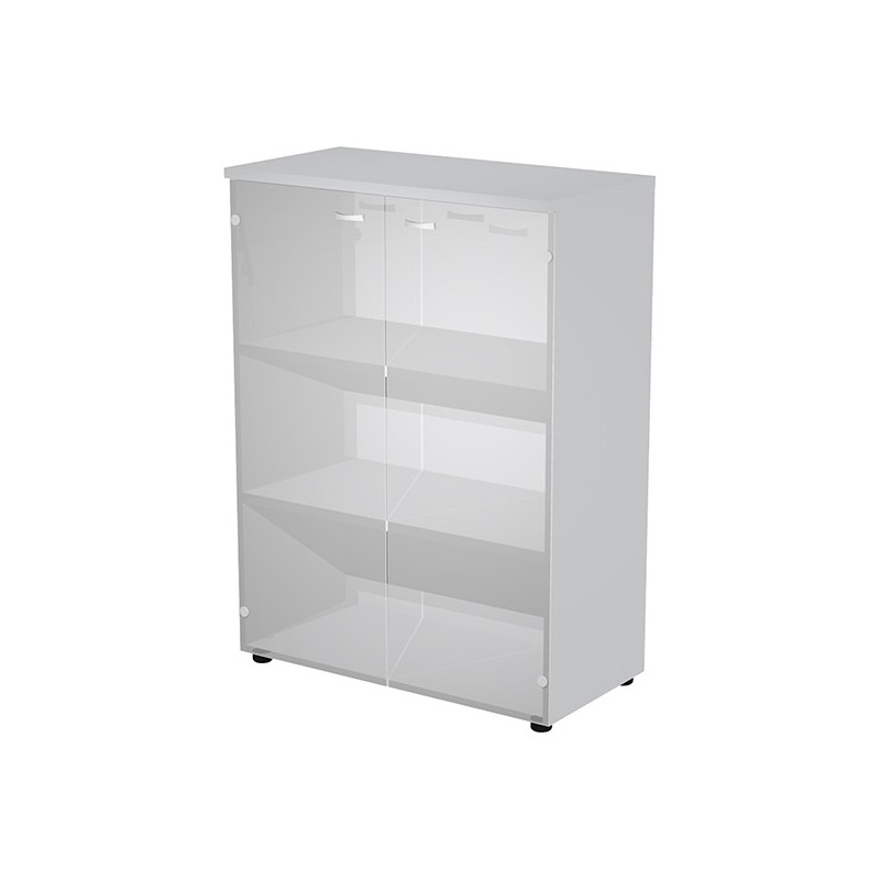 Armadio medio ante vetro 90x45,8xH123cm con struttura grigio