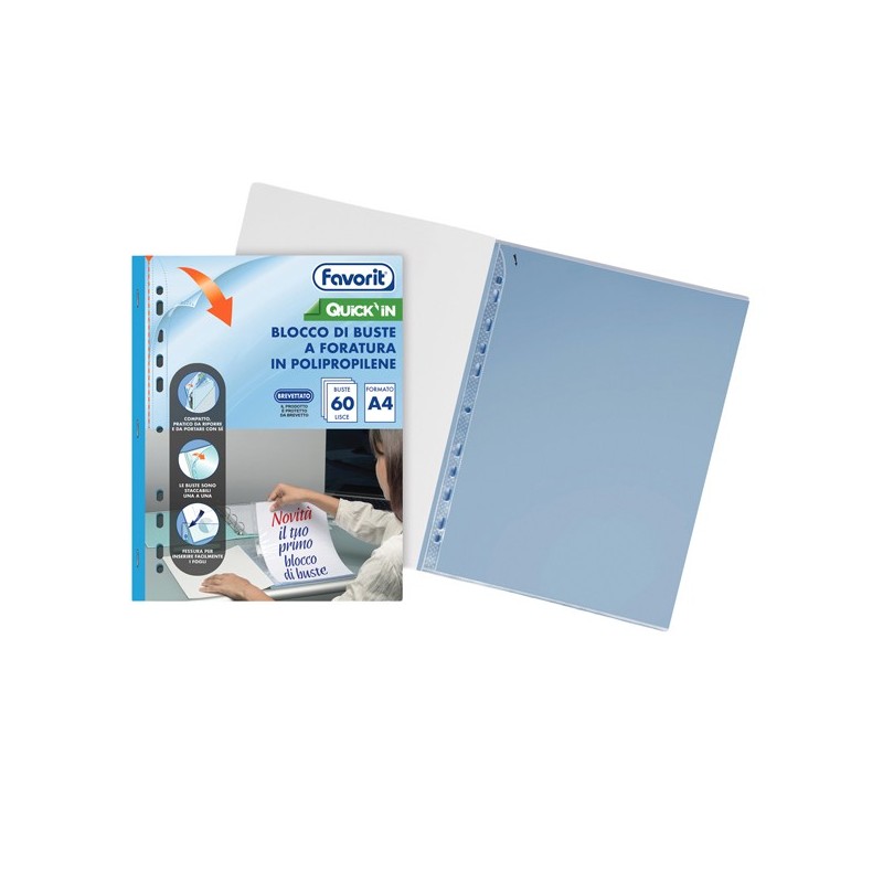 Blocco QUICK IN 60 buste forate lisce A4 Favorit