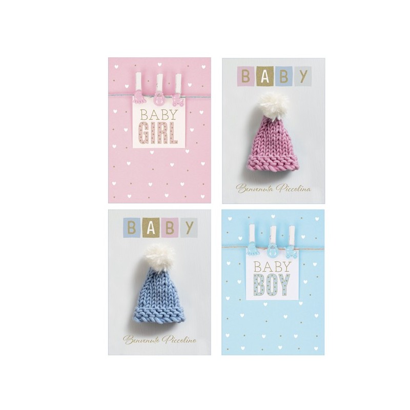 Biglietto Nascita con glitter fantasie assortite Rex Sadoch (Conf.12)