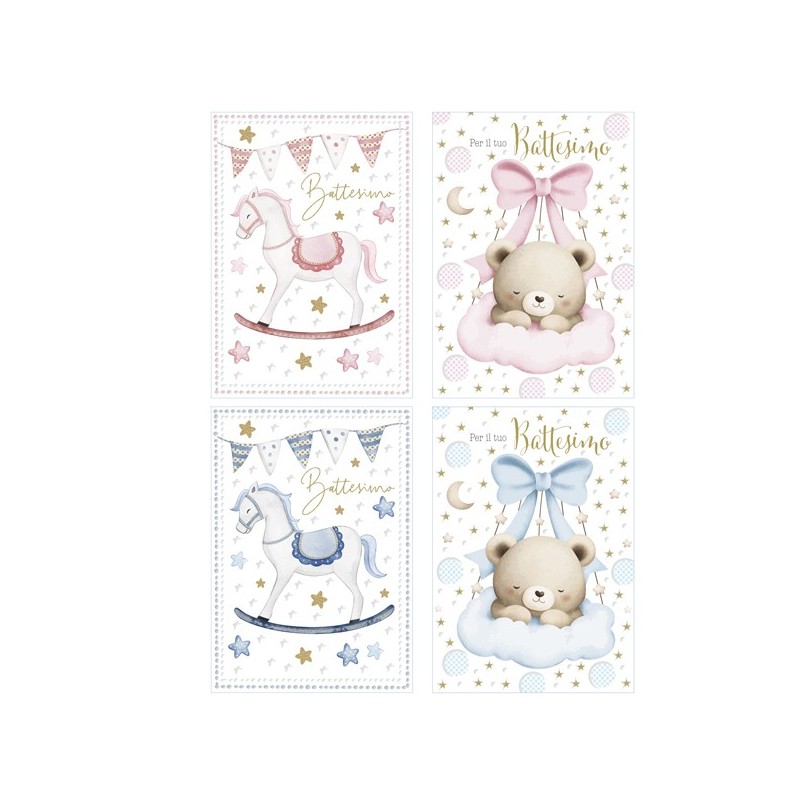 Biglietto Battesimo con glitter fantasie assortite Rex Sadoch (Conf.12)