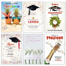 Biglietto Laurea/Pensione con glitter fantasie assortite Rex Sadoch (Conf.12)