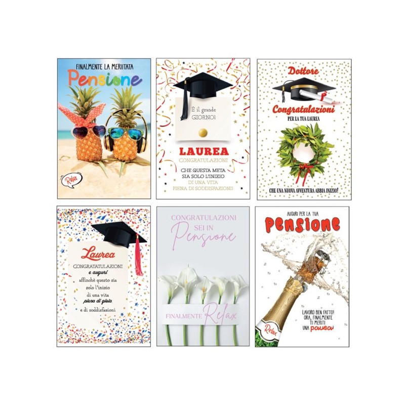 Biglietto Laurea/Pensione con glitter fantasie assortite Rex Sadoch (Conf.12)