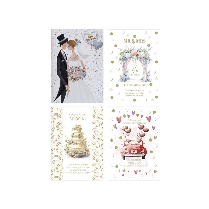 Biglietto Matrimonio con foil oro e rilievo fantasie assortite Rex Sadoch (Conf.12)