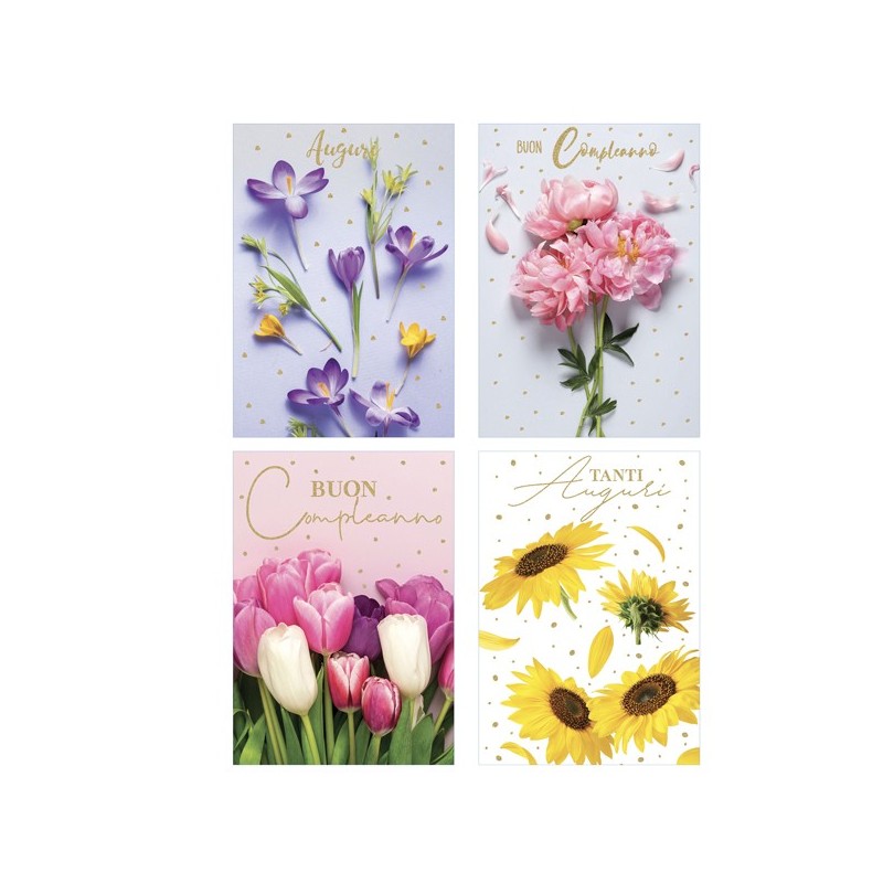 Biglietto Floreale stampa a caldo fantasie assortite Rex Sadoch (Conf.12)