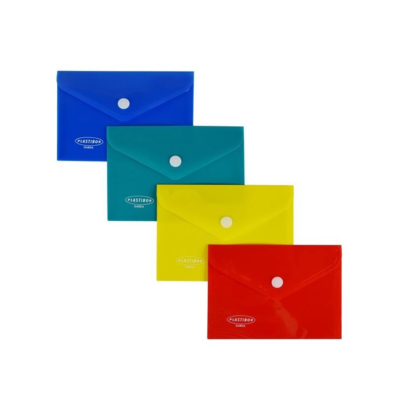 Busta con bottone in PP 14,5 x 10,5cm colori assortiti Plastibor (Conf.4)