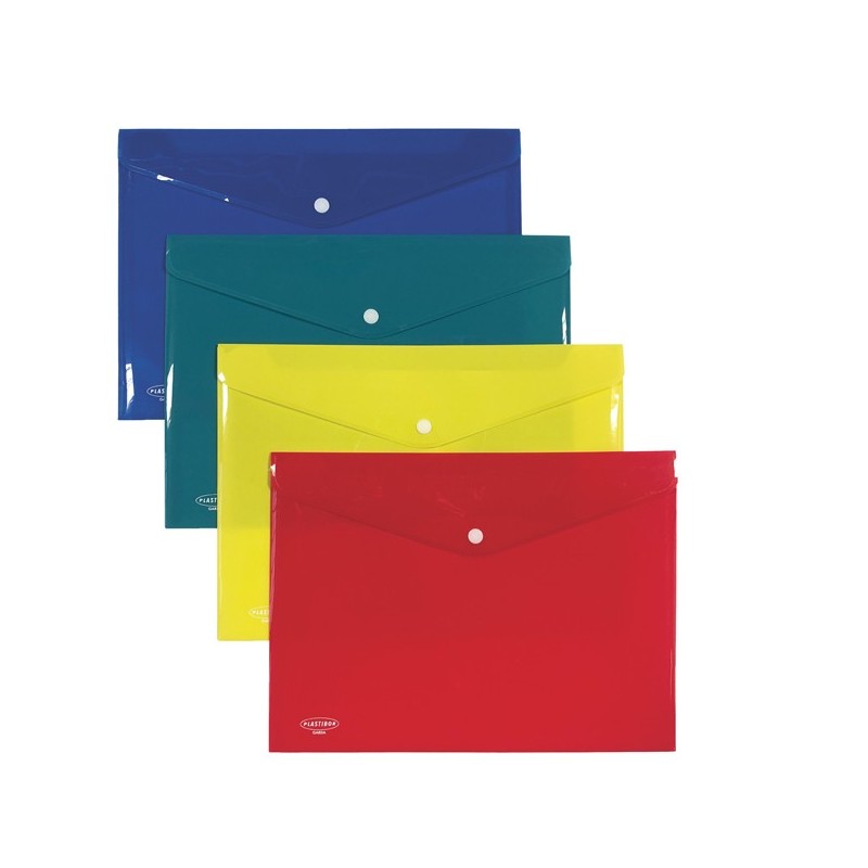 Busta con bottone in PP 33 x 23,7 cm colori assortiti Plastibor (Conf.4)