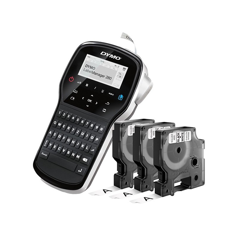 Bundle Dymo Etichettatrice LM 280 + 3 nastri D1 Nero/Bianco 12mm