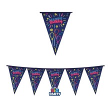 Festone bandiere Happy Birthday neon lungh.3mt Big Party