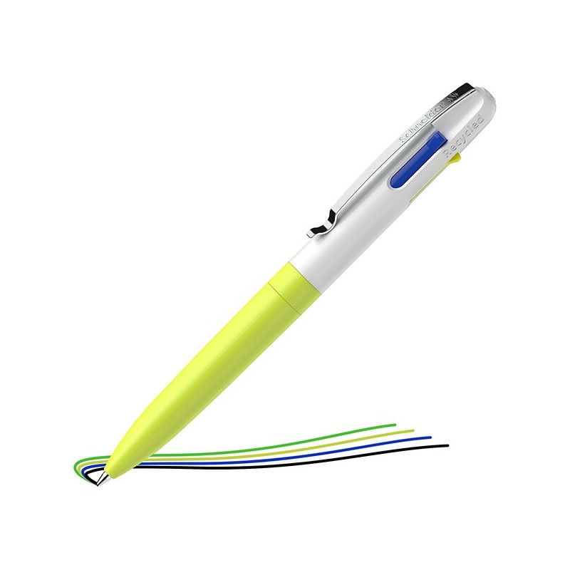 Penna a sfera Take 4 a quattro colori punta M fusto giallo fluo Schneider (Conf.10)