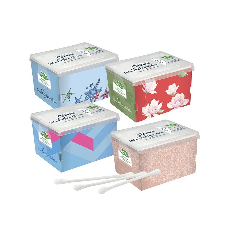 Eco pack da 300 bastoncini cotonati biodegradabili puliorecchie col. ass. Cotone