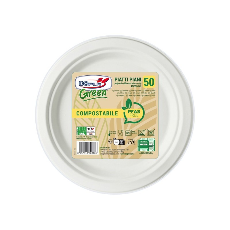 50 Piatti piani Ø220mm biodegradabili e compostabili Dopla Green