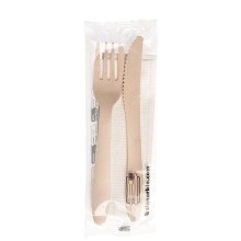 Conf 50 Bis posate con tovagliolo in legno naturale Signor Bio