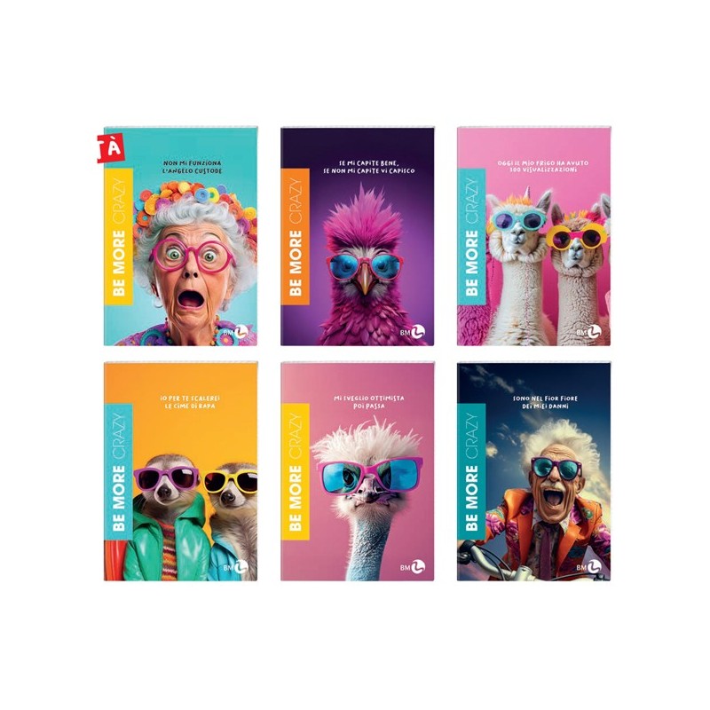 Maxiquaderno alta fogliazione A4 48fg+2 100gr 4mm Be More Crazy BM (Conf.10)