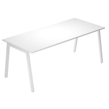 Scrivania lineare Easy struttura bianca gambe inclinate 140x80cm piano bianco