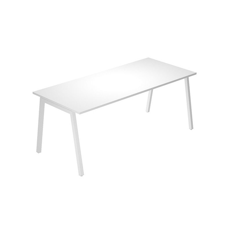 Scrivania lineare Easy struttura bianca gambe inclinate 140x80cm piano bianco