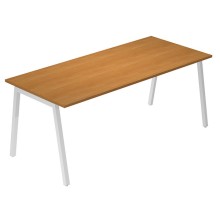 Scrivania lineare Easy struttura bianca gambe inclinate 180x80cm piano noce chia