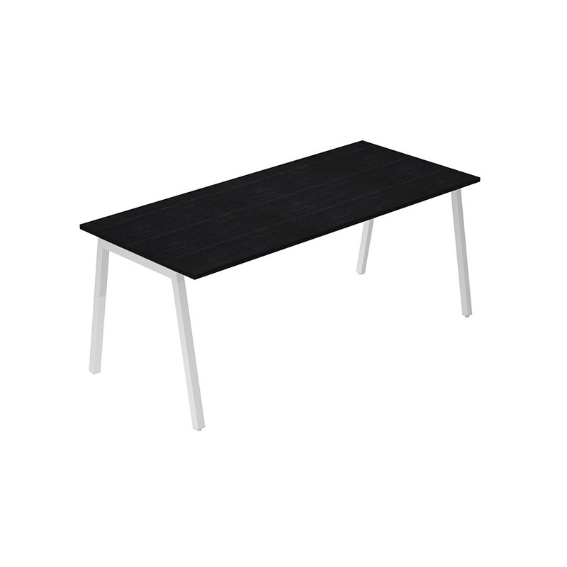 Scrivania lineare Easy struttura bianca gambe inclinate 180x80cm nero venato