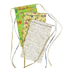 Blister 3pz sacchetto carta c/nastro rafia 20x35+5cm fantasie assortite Sadoch