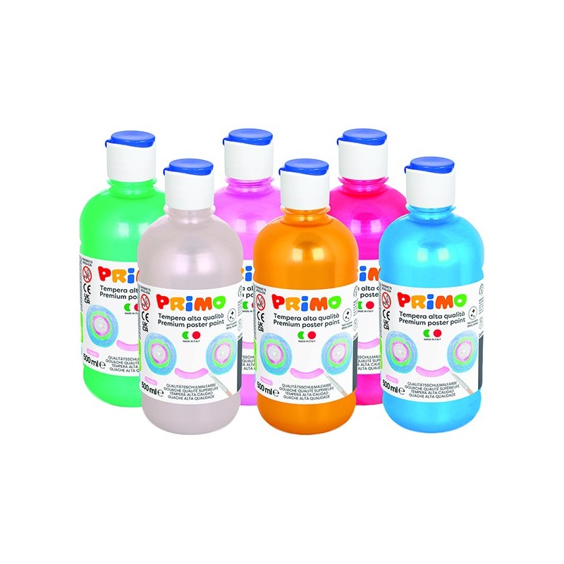 Box 6 tempera colori perlati 500ml colori assortiti PRIMO
