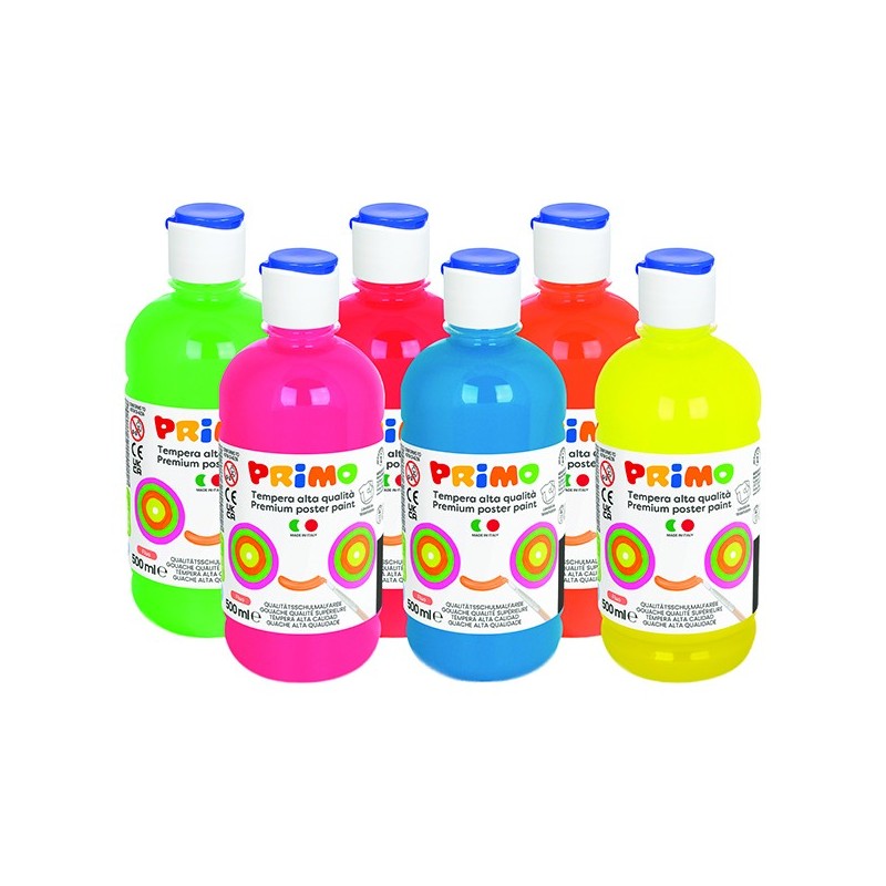 Box 6 tempera colori fluo 500ml colori assortiti PRIMO