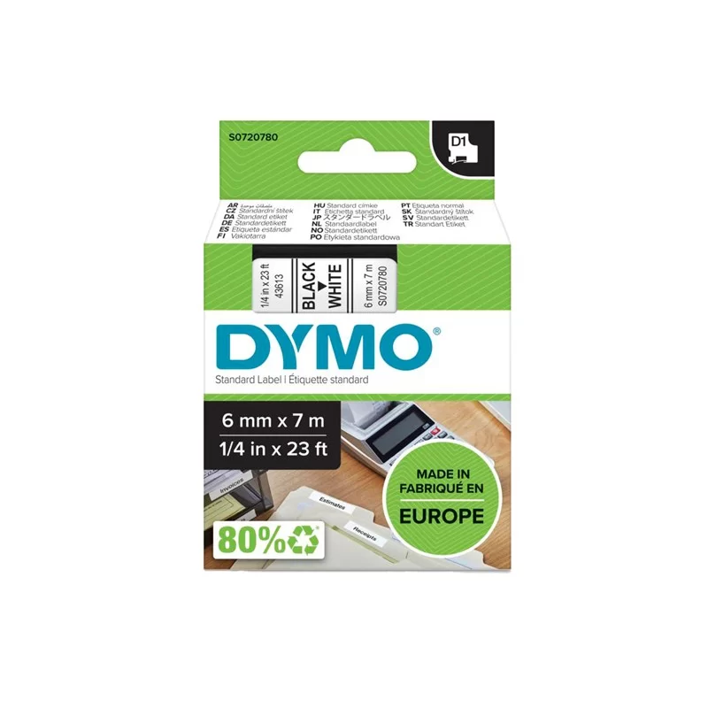 NASTRO DYMO TIPO D1 (6MMX7MT) NERO/BIANCO 436130